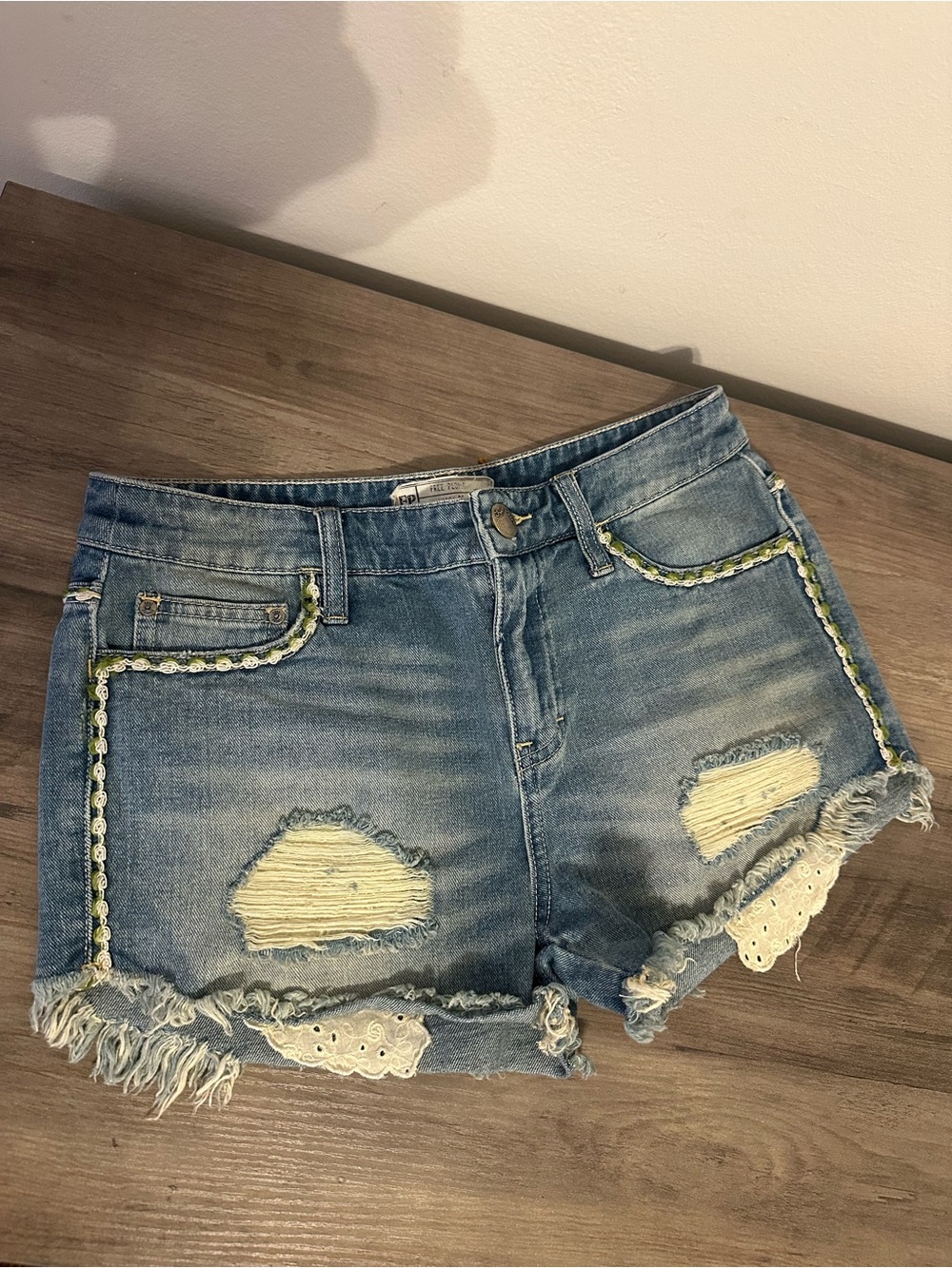 Free People Jean Shorts with Green Details